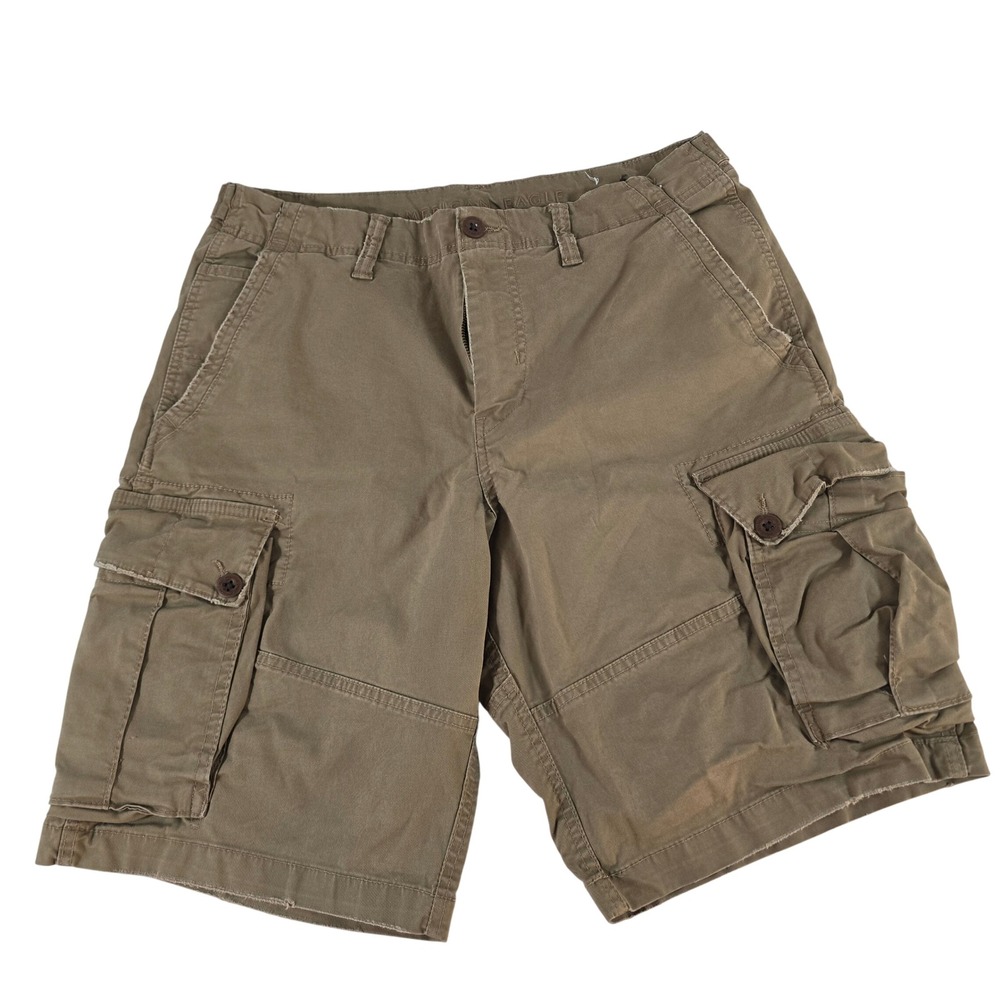 American Eagle Classic Cargo Shorts Mens 34 Khaki Tan Cotton Blend Utility